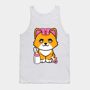 cute baby orange cat wears a pink ribbon Tank Top